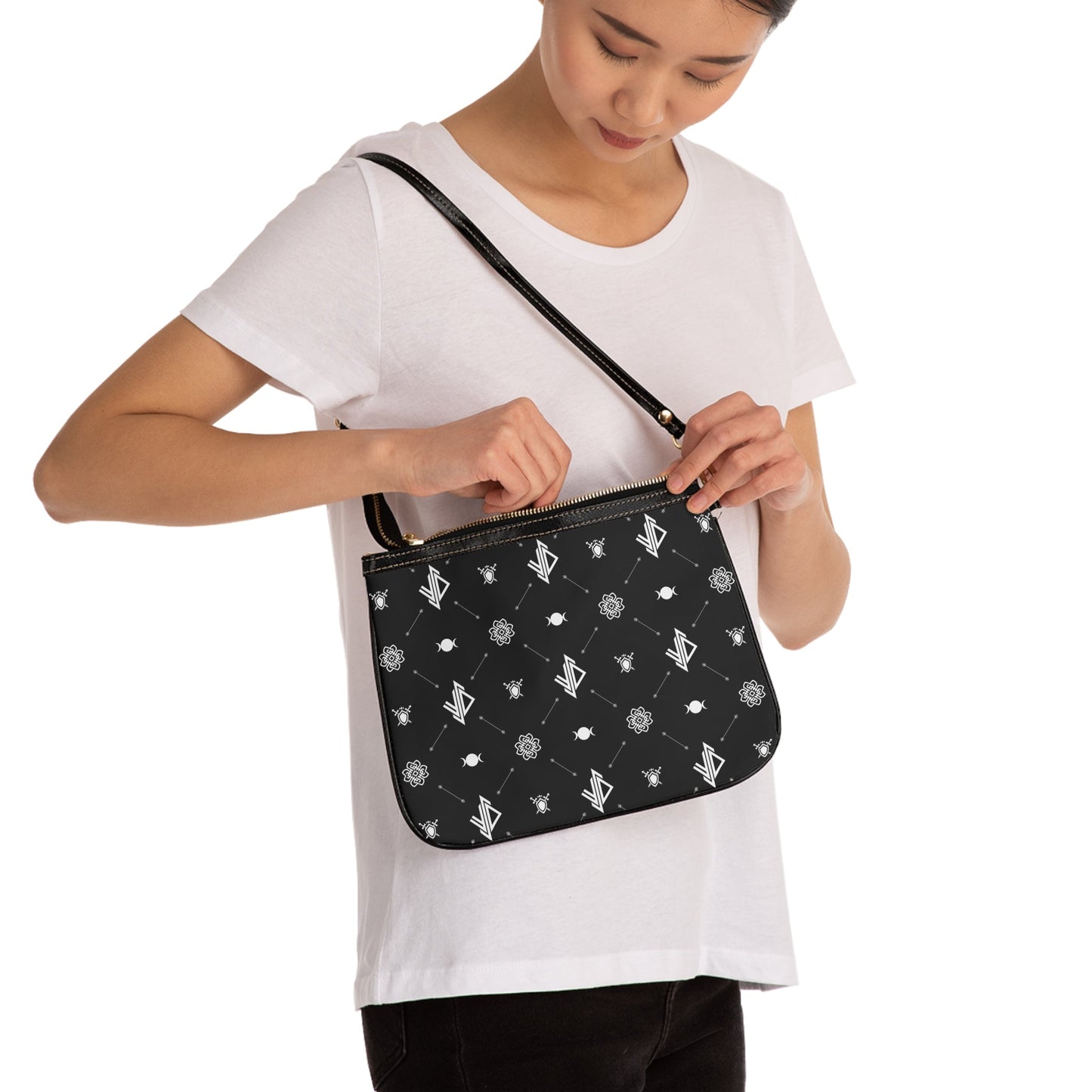 Stylish Small Triple Moon Shoulder Bag with Modern Patterns Printify