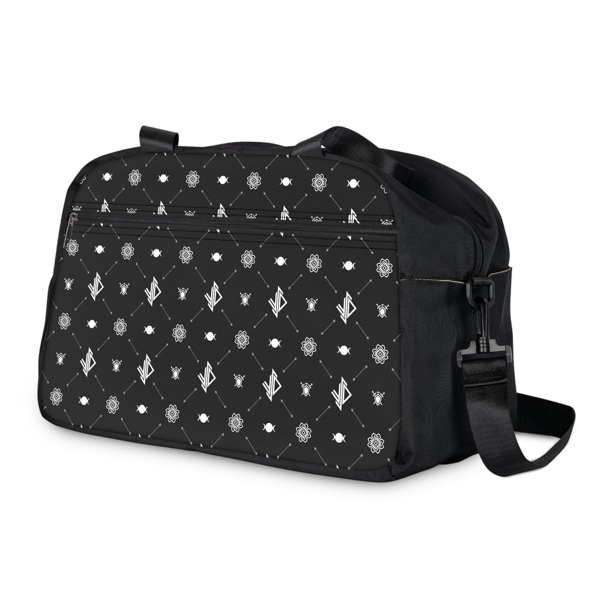 Stylish Fitness Handbag for Gym & Daily Use – Black Pattern Design Printify
