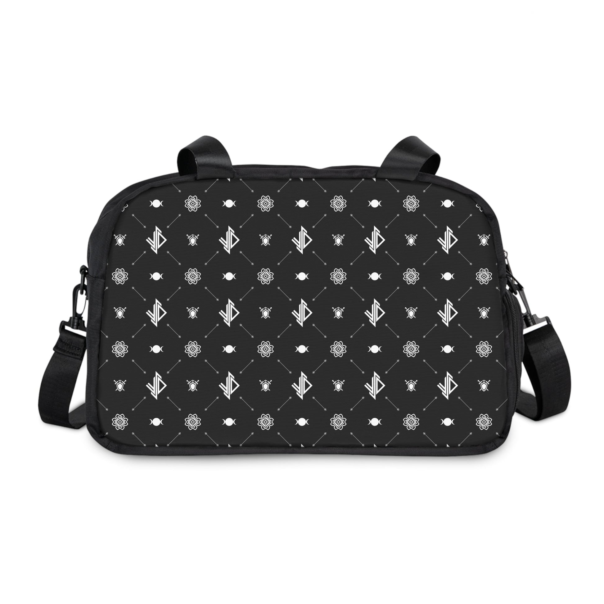 Stylish Fitness Handbag for Gym & Daily Use – Black Pattern Design Printify
