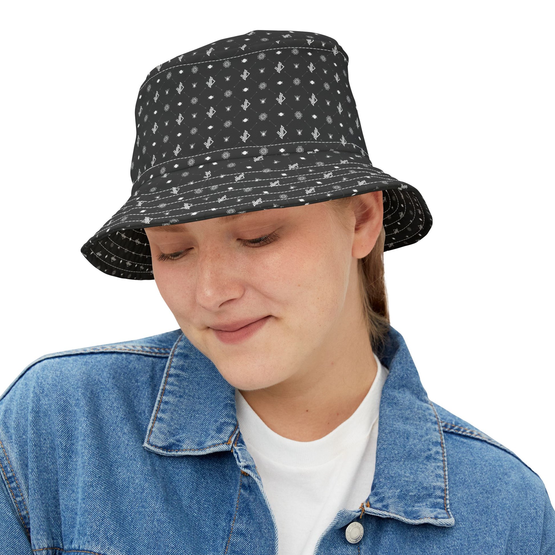 Stylish Triple Moon Black Patterned Bucket Hat - Perfect for Summer Festivals and Casual Outings - Verdine Daniels