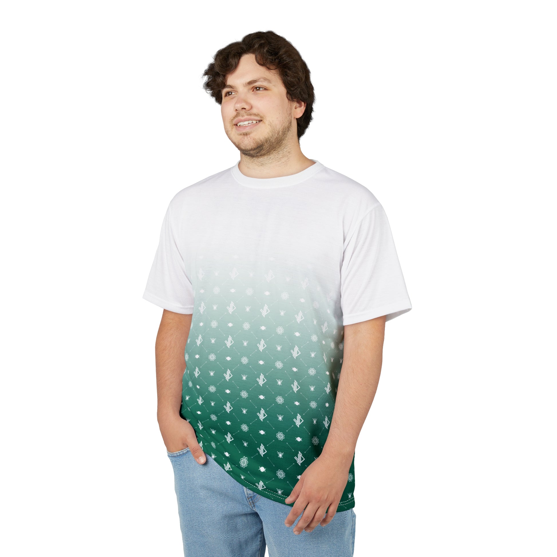 Stylish Unisex Green Gradient Tee with Nature-Inspired Design - Verdine Daniels