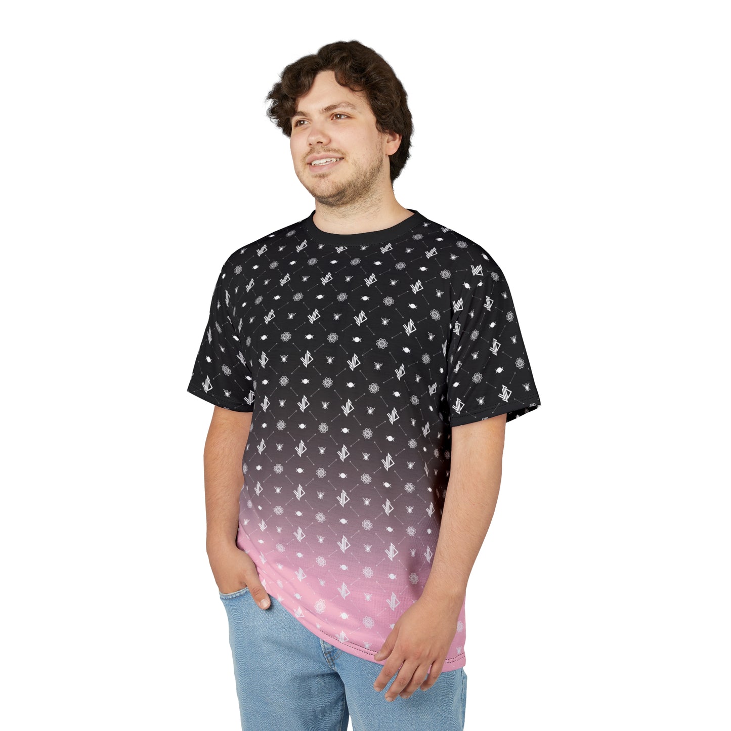 Trendy Unisex Cut & Sew Tee - Stylish Pink Gradient Design for Daily Wear