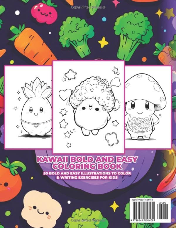 Kawaii Cute Vegetables Coloring and Writing Exercises Book For Kids: An exciting workbook filled with cute vegetables to color, a focus on writing and letter tracing Verdine Daniels