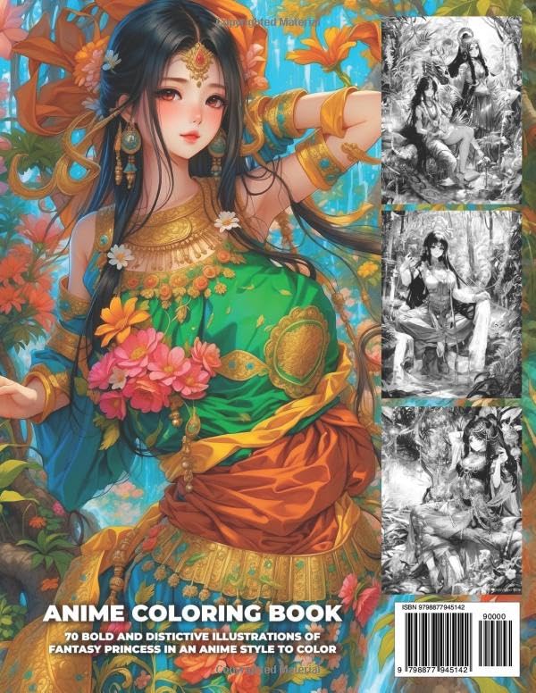 Anime Coloring Book: Fantasy Princess Vol 10 Maurya Empire Coloring Book for Teens and Adults: 70 Bold and Distinctive Illustrations Of Fantasy Princess To Color Verdine Daniels