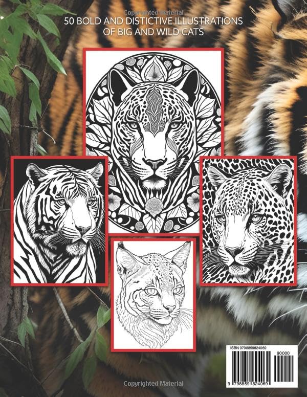 Majestic Animals: Big Cats Coloring Book for Adults: 50 Illustrations of Tigers, Lions, Leopards, Cougars, Jaguars and more! - Coloring Book for Teens and Grown-Ups Verdine Daniels
