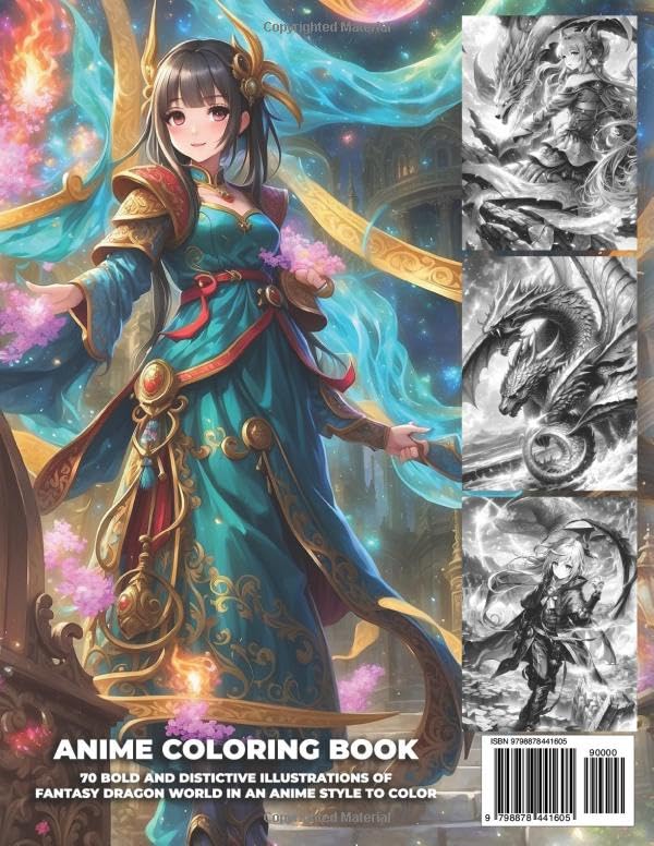 Anime Coloring Book: Fantasy Dragon World Coloring Book for Teens and Adults: 70 Bold and Distinctive Illustrations Of Fantasy Dragon World To Color Verdine Daniels