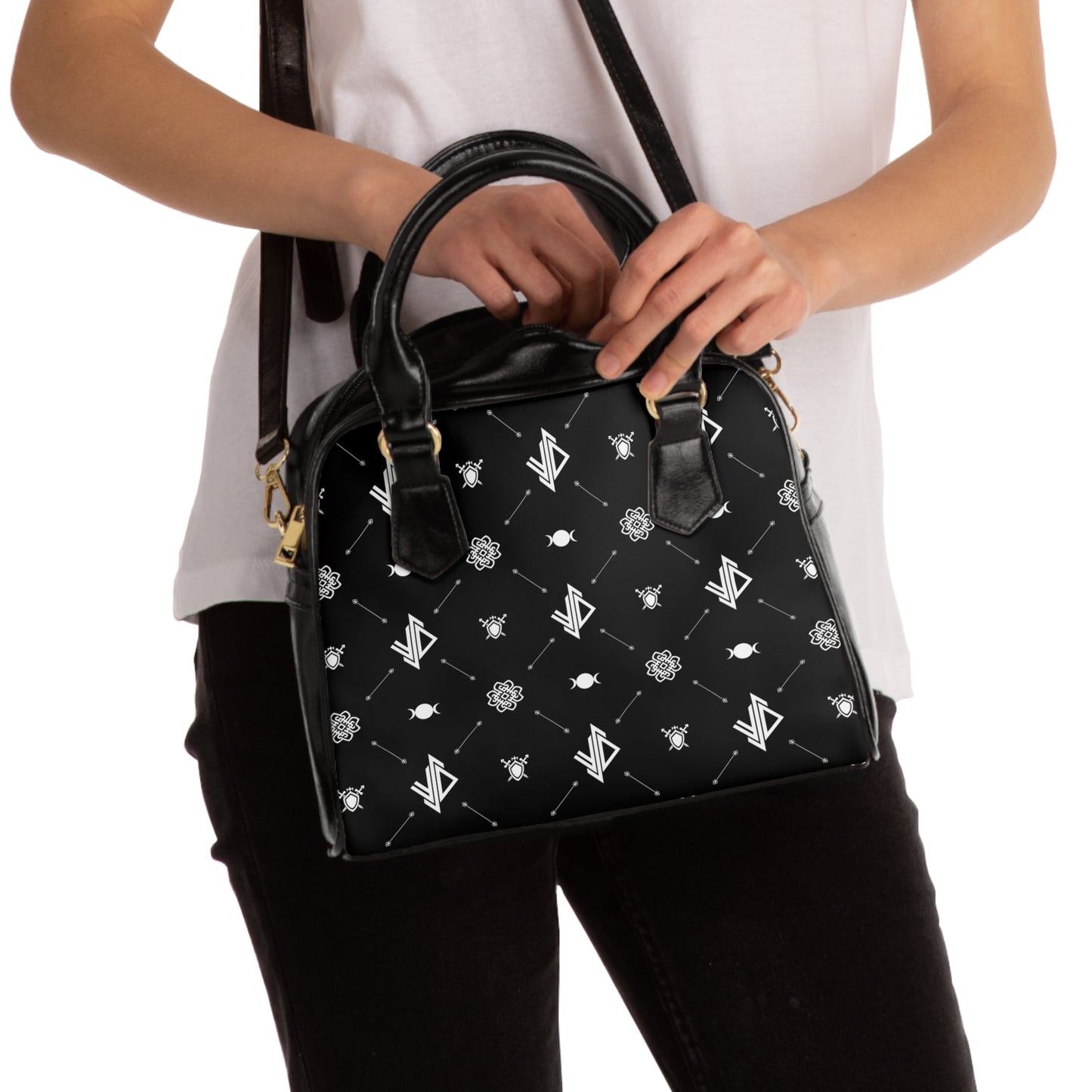 Chic Black Triple Moon Shoulder Handbag - Stylish Tote for Everyday Use Printify