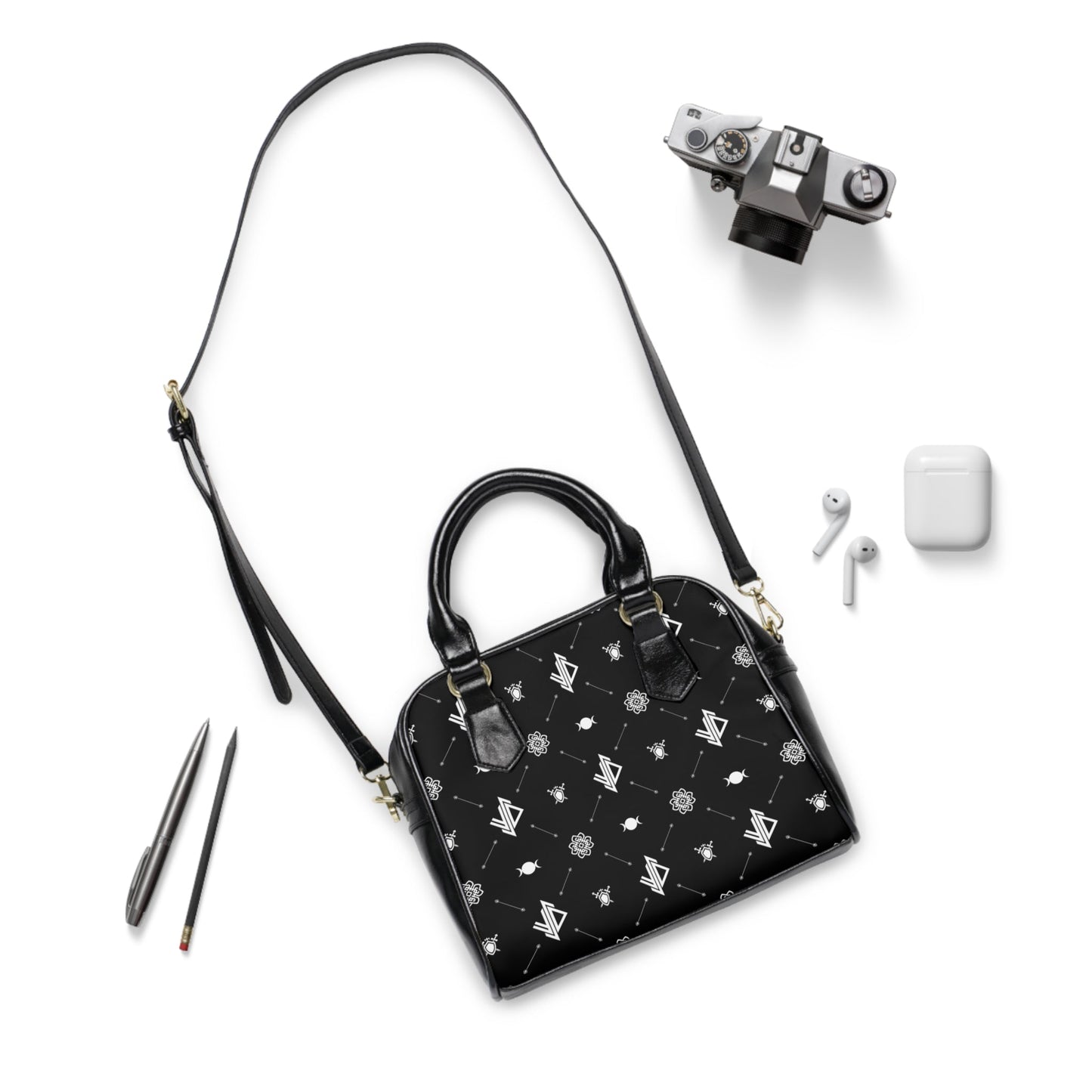 Chic Black Triple Moon Shoulder Handbag - Stylish Tote for Everyday Use Printify