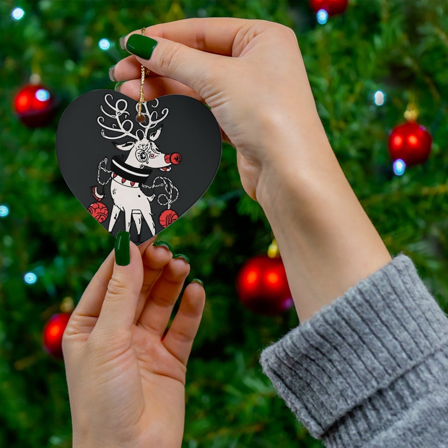 Dark Kult Evil Reindeer Ceramic Ornament, 4 Shapes Verdine Daniels