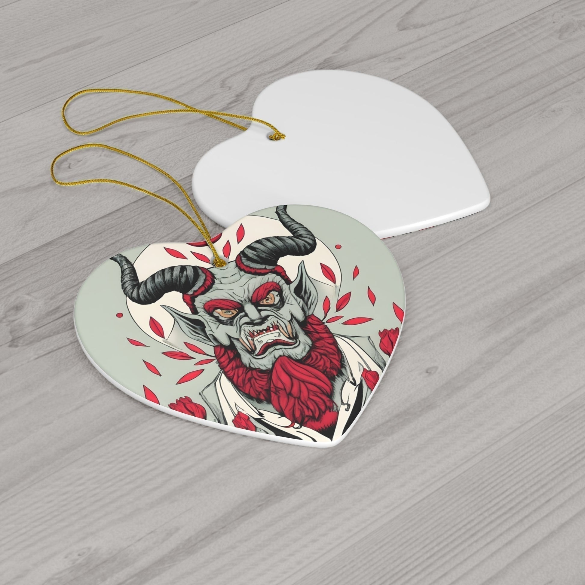 Dark Kult Krampus with Roses Ceramic Ornament, 4 Shapes Verdine Daniels