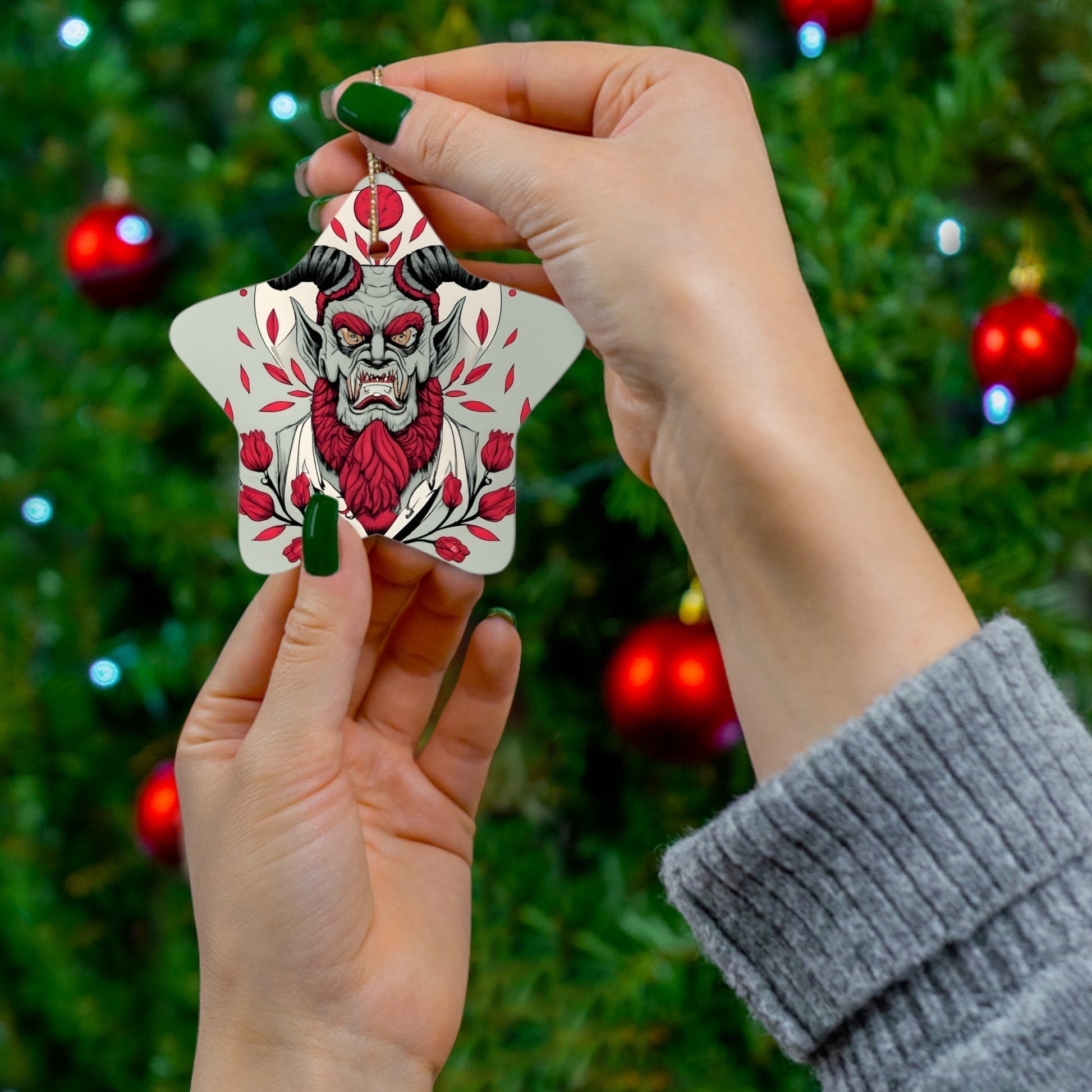 Dark Kult Krampus with Roses Ceramic Ornament, 4 Shapes Verdine Daniels