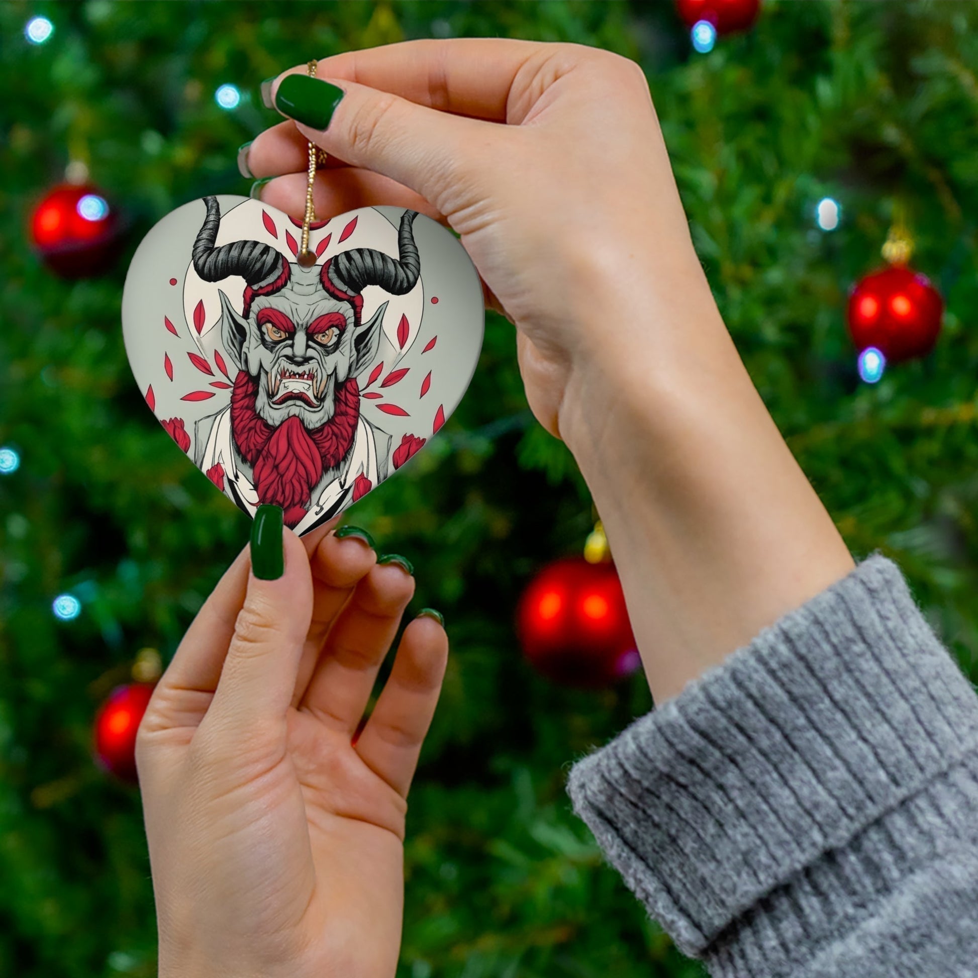 Dark Kult Krampus with Roses Ceramic Ornament, 4 Shapes Verdine Daniels