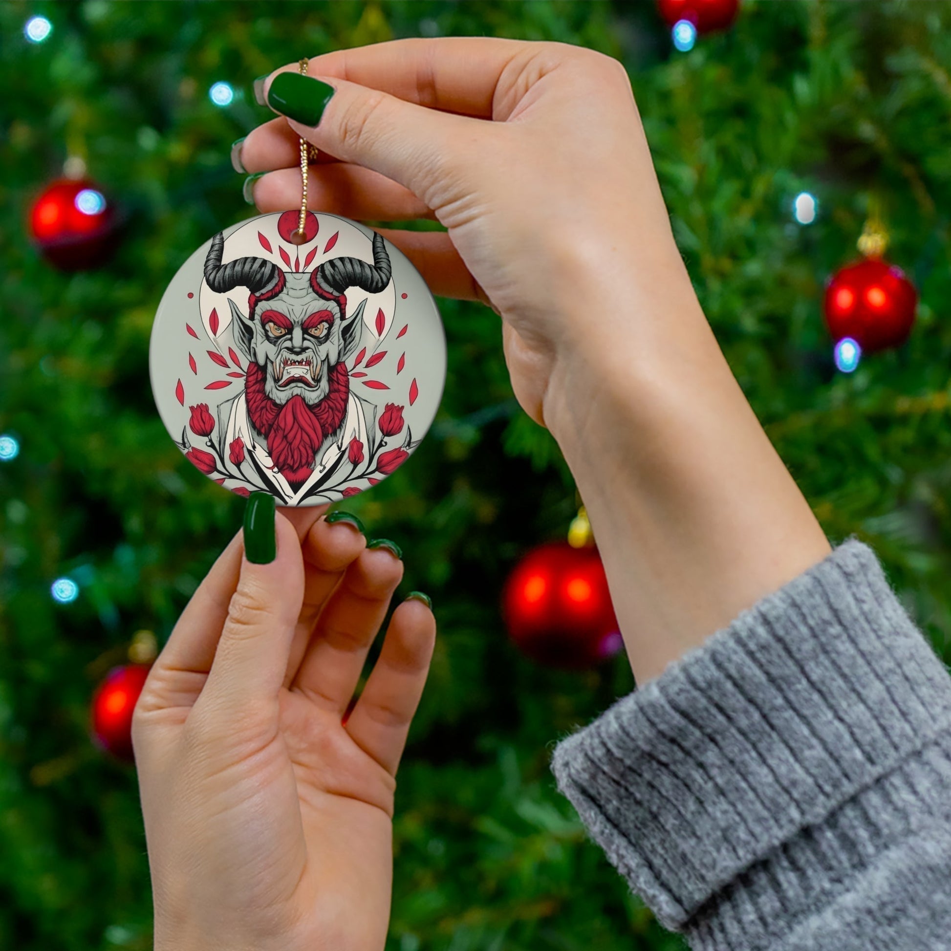 Dark Kult Krampus with Roses Ceramic Ornament, 4 Shapes Verdine Daniels