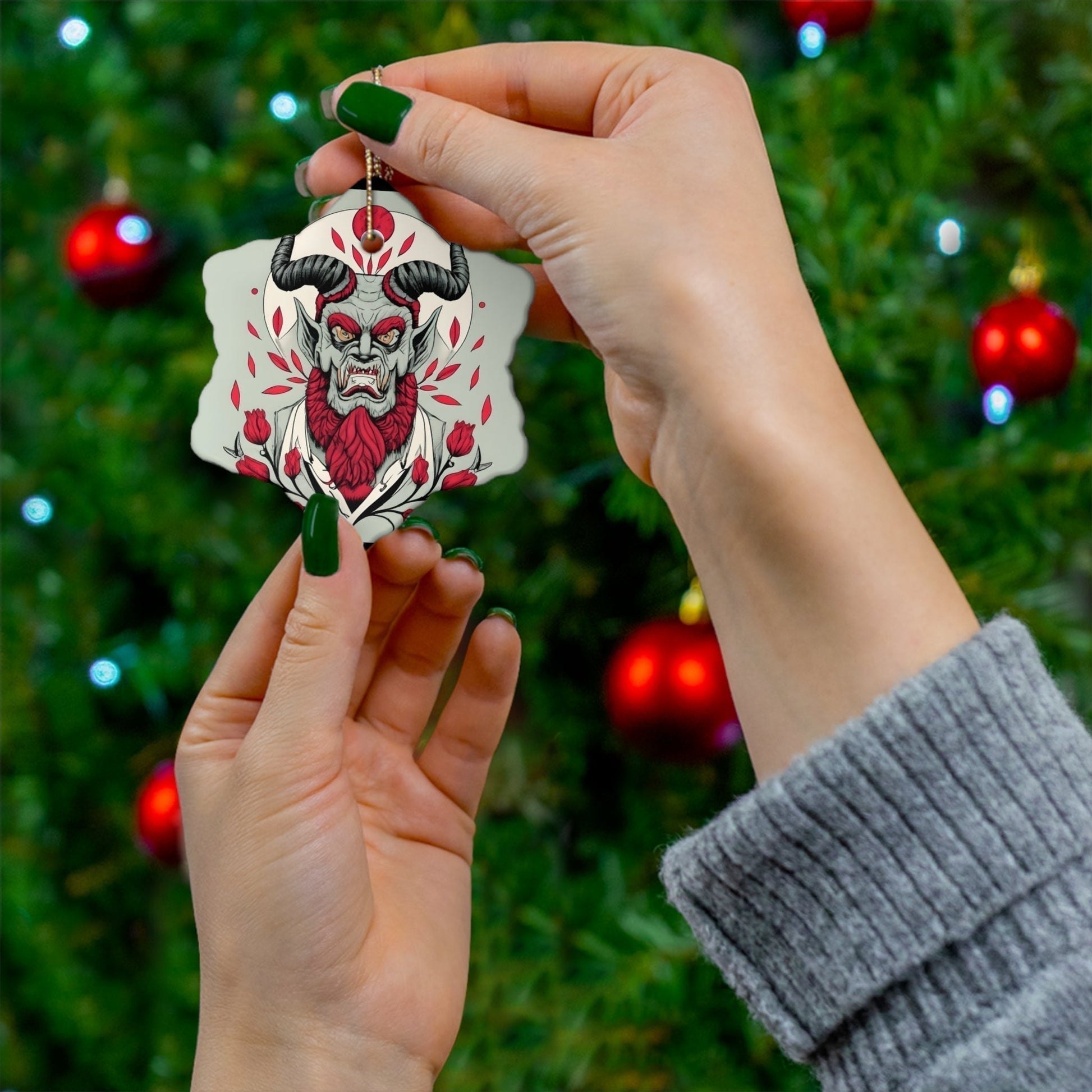 Dark Kult Krampus with Roses Ceramic Ornament, 4 Shapes Verdine Daniels