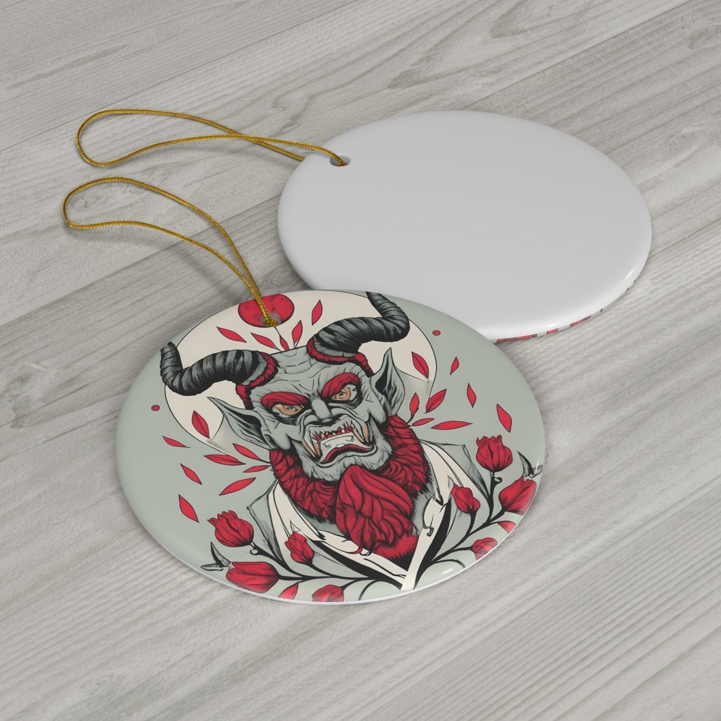 Dark Kult Krampus with Roses Ceramic Ornament, 4 Shapes Verdine Daniels