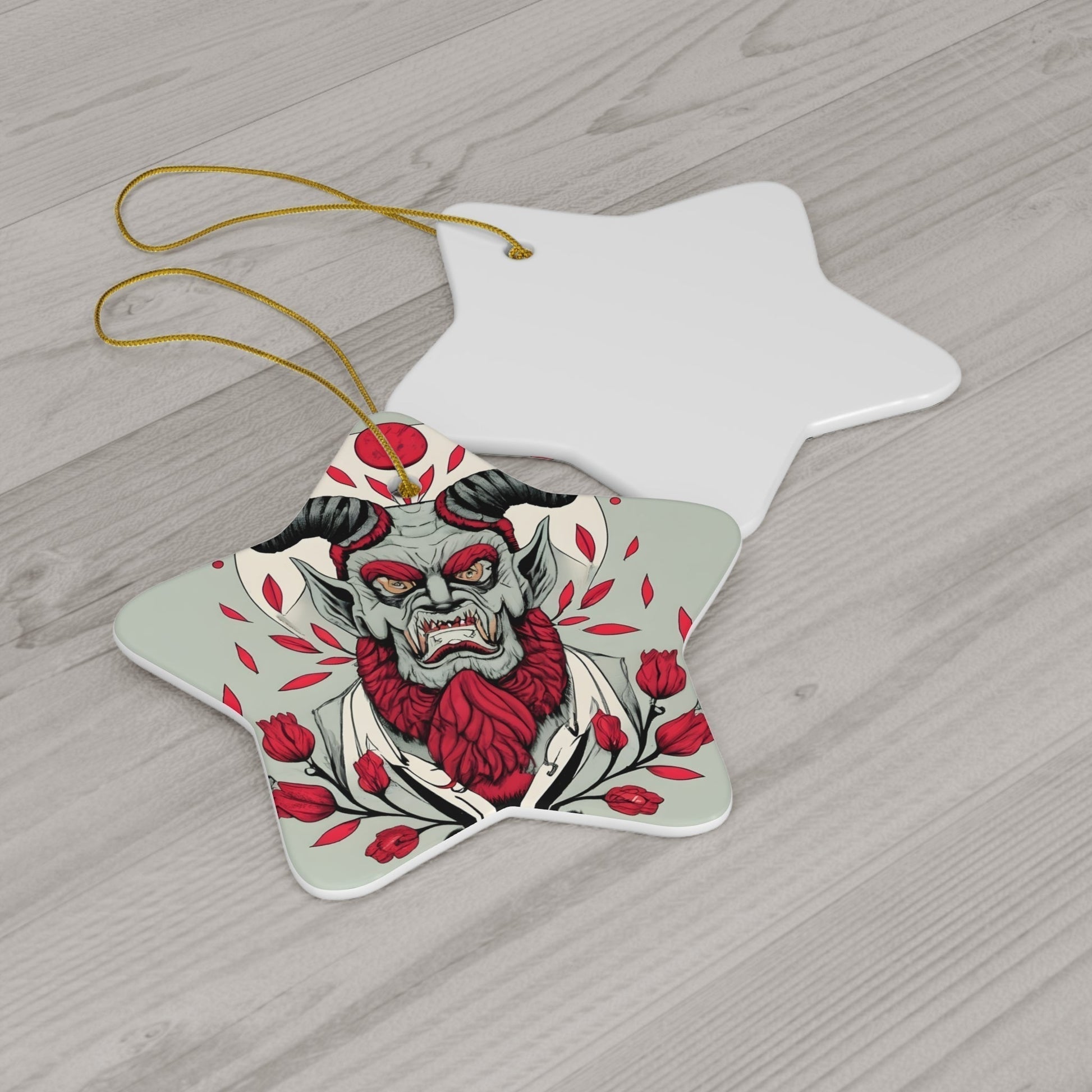 Dark Kult Krampus with Roses Ceramic Ornament, 4 Shapes Verdine Daniels