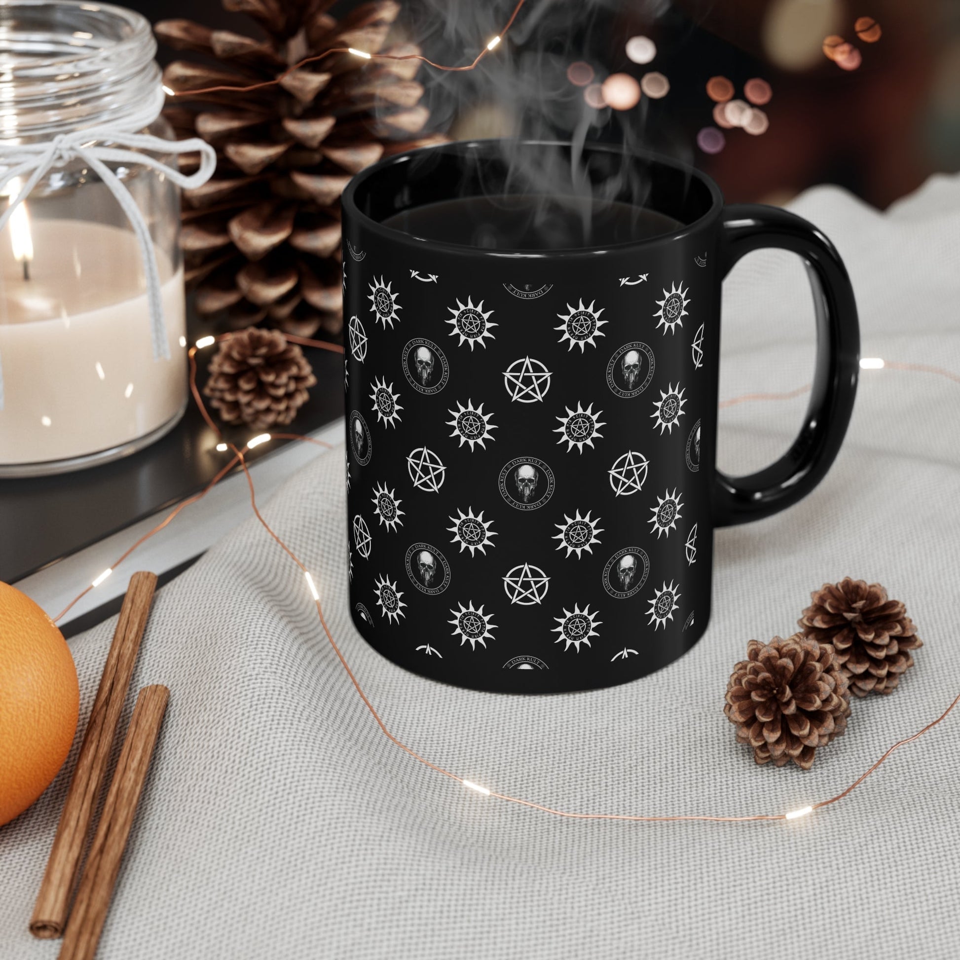 Dark Kult pattern 11oz Black Mug Verdine Daniels