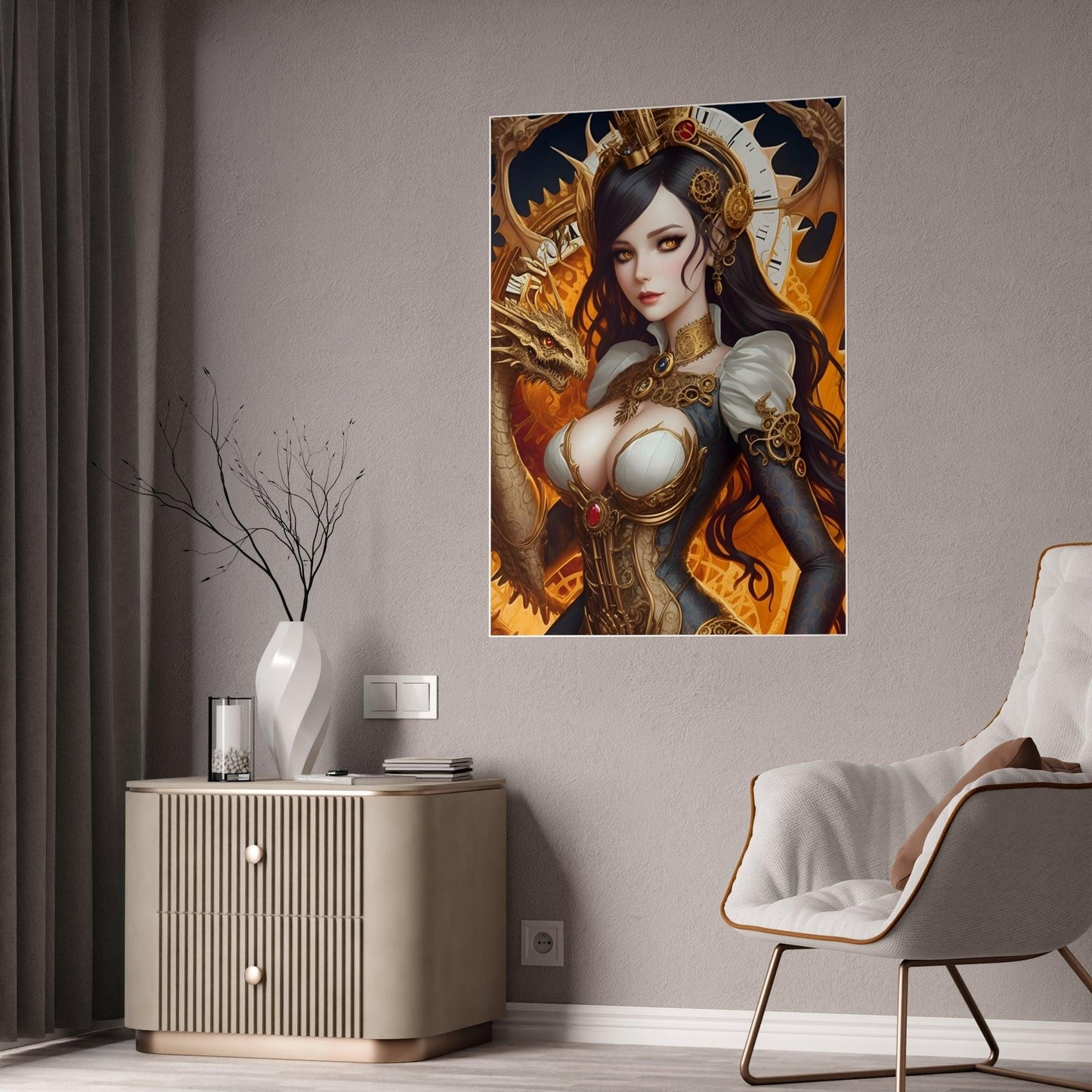 Golden Clockwork Dragon Gloss Posters Verdine Daniels