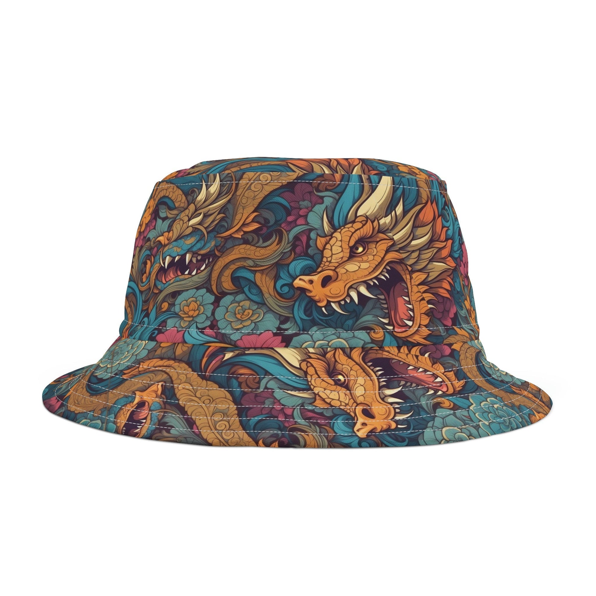 River Dragon With Flowers Bucket Hat Verdine Daniels