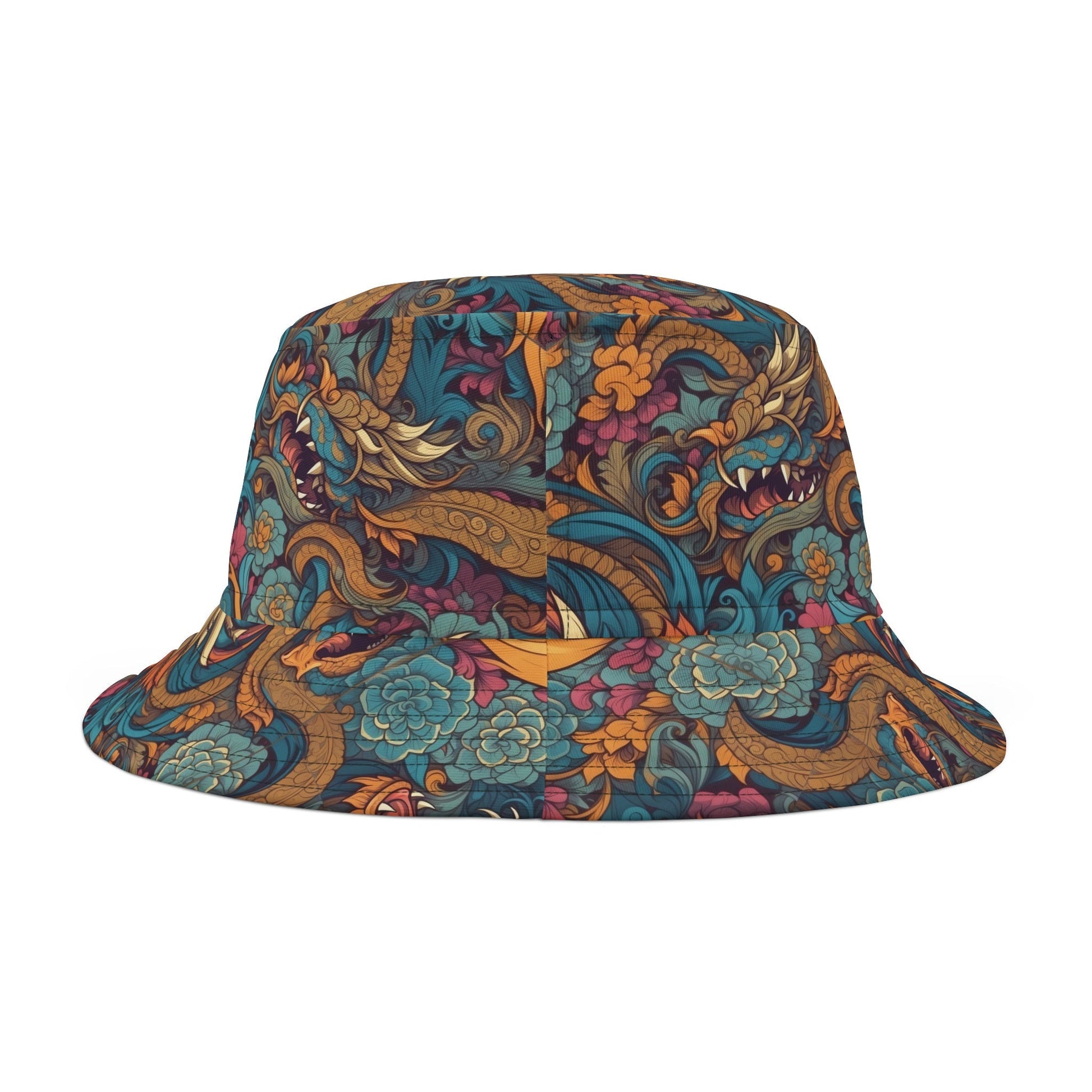 River Dragon With Flowers Bucket Hat Verdine Daniels