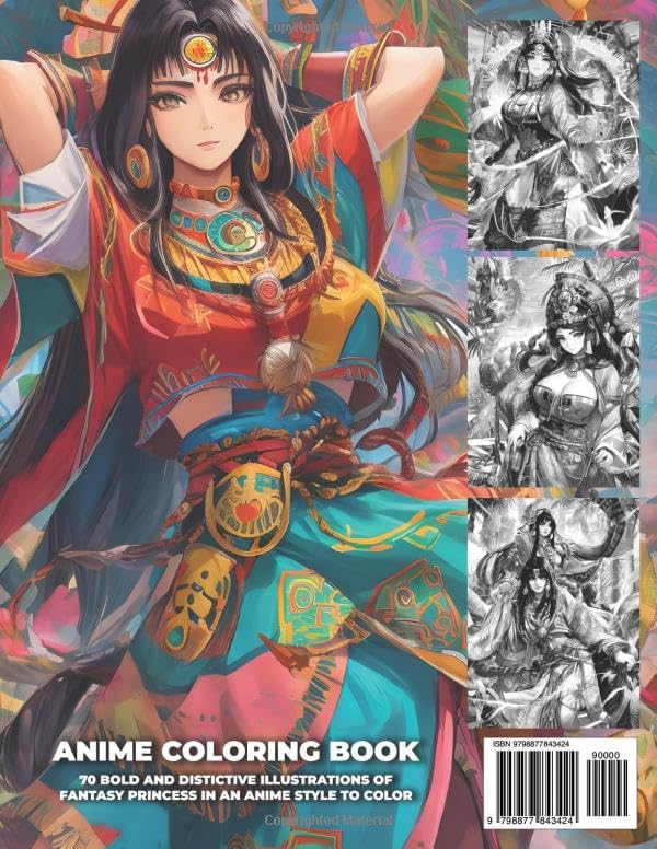 Anime Coloring Book: Fantasy Princess Vol 9 Aztec Kingdom Coloring Book for Teens and Adults: 70 Bold and Distinctive Illustrations Of Fantasy Princess To Color Verdine Daniels