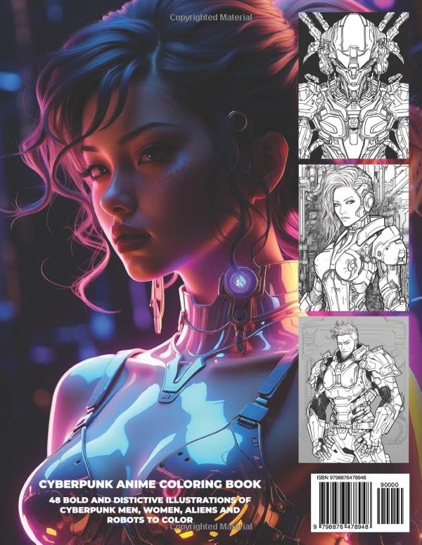 Cyberpunk Anime Coloring Book: Neon City Lights: 48 Bold And Distinctive Cyberpunk Illustrations To Color Verdine Daniels