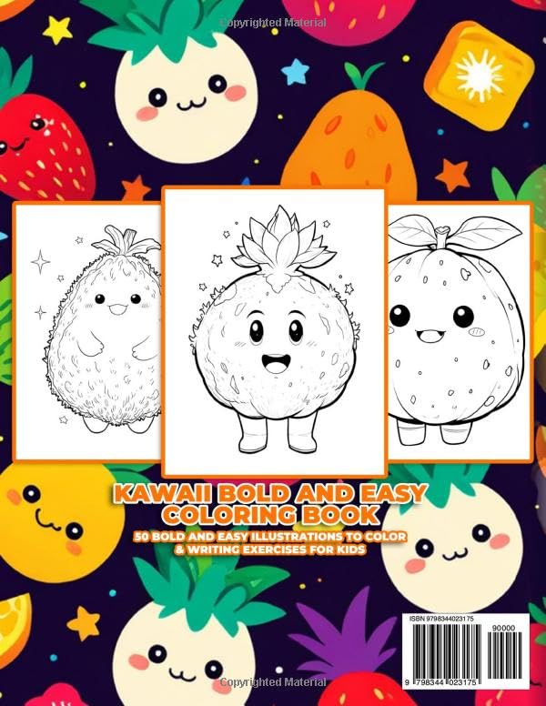 Kawaii Cute Fruit Coloring & Writing Exercises Book For Kids: An exciting workbook filled with cute fruit to color, a focus on writing & letter tracing Verdine Daniels