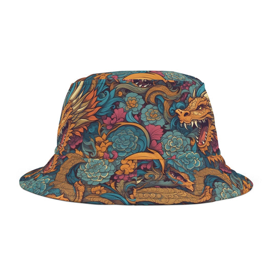River Dragon With Flowers Bucket Hat Verdine Daniels
